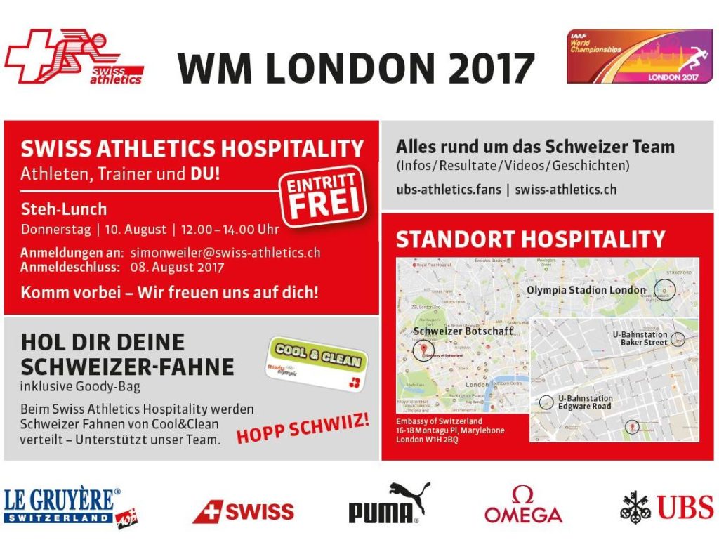 Swiss Athletics Hospitality WM London 2017