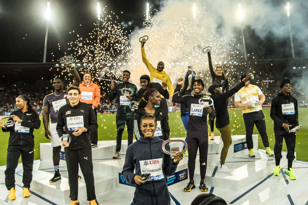 Winners Ceremony bei Weltklasse Zürich mit Feuerwerk