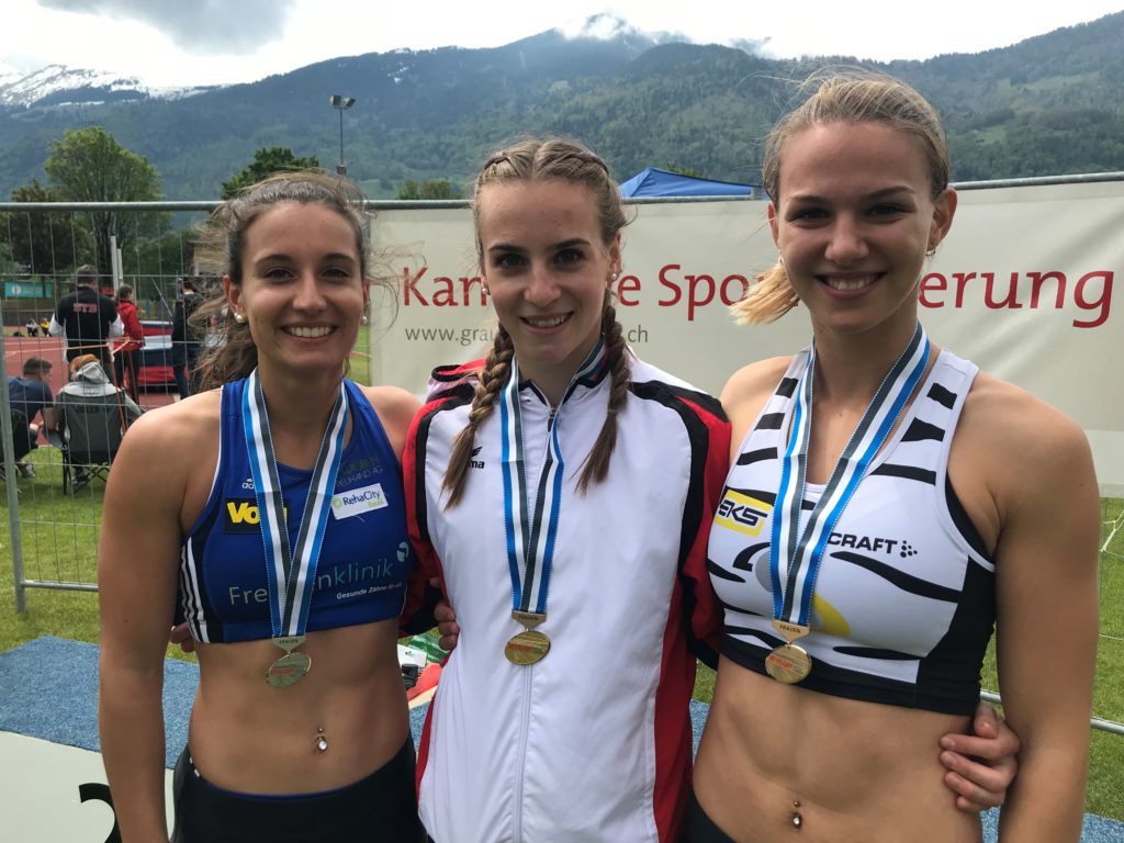 Celine Albisser, Annik Kälin, Lydia Boll am Mehrkampfmeeting 2019 in Landquart (Photo: Swiss Athletics)