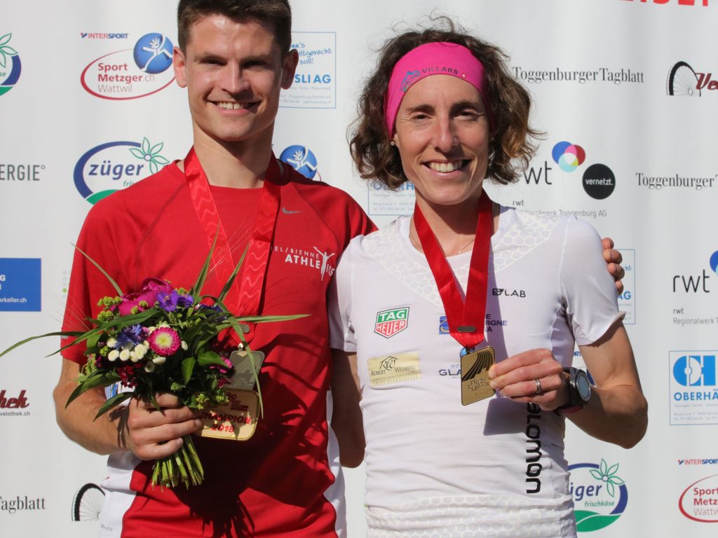 Christian Mathys, Maude Mathys: Sieger der Berglauf-SM 2018 in Bütschwil (Photo: Hugo Rey)