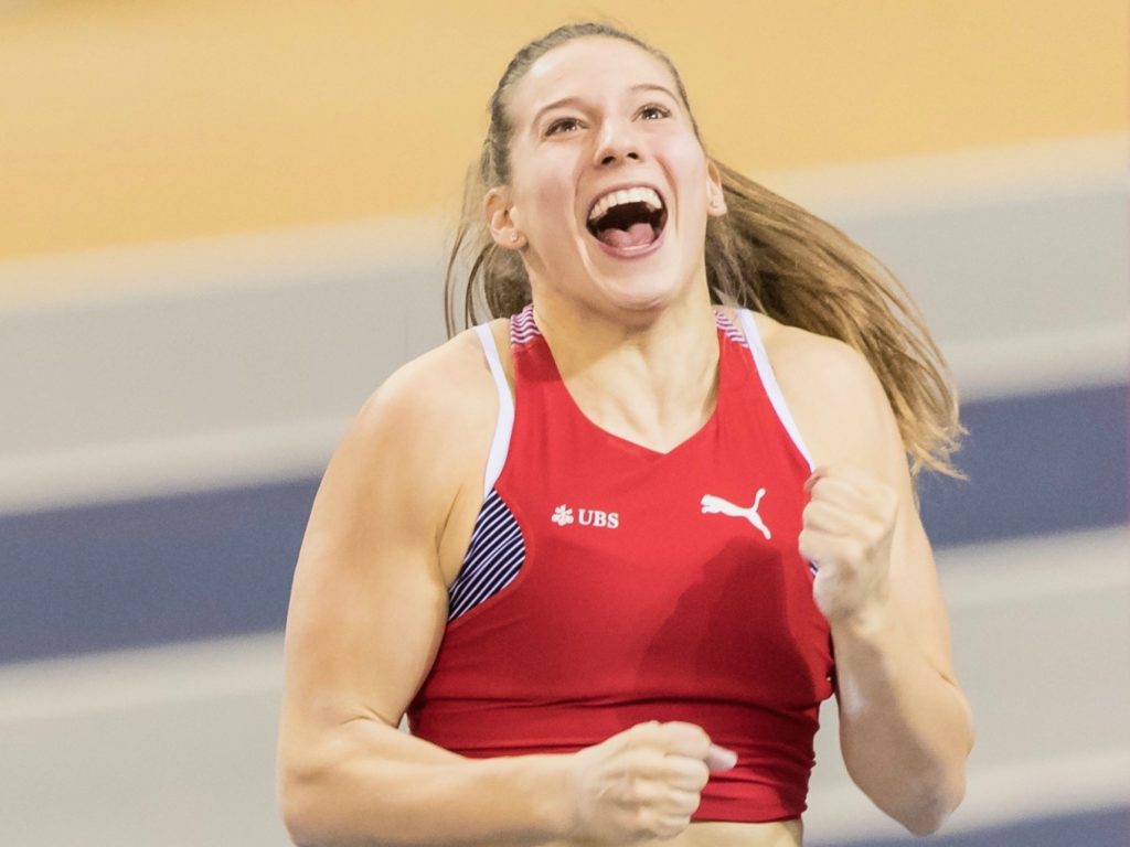 Angelica Moser (SUI, pole vault) ueberquert 4.65m bei der Leichtahtletik Hallen-Europameisterschaft on March, 03, 2019 in Glasgow (Great Britain).