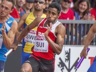 Suganthan Somasundaram im Kurvenlauf über 4x100 m an der EM in Zürich 2014